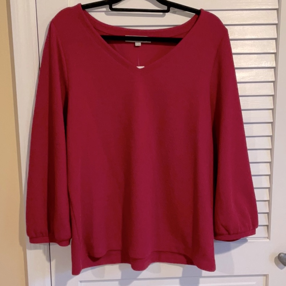LOFT NWT long sleeve magenta top V neck